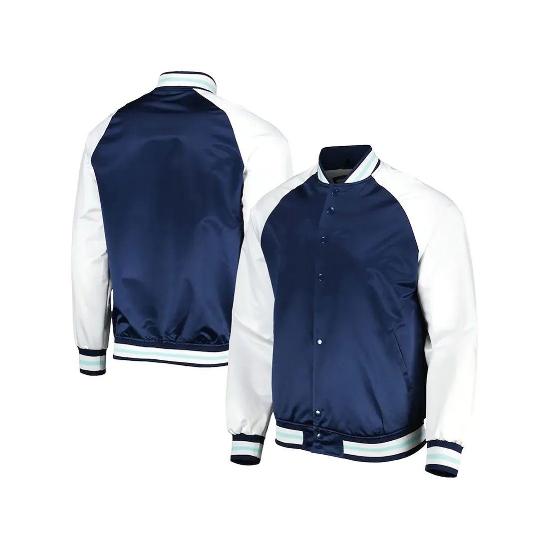 Wholesale custom kraken blue white varsity satin jacket