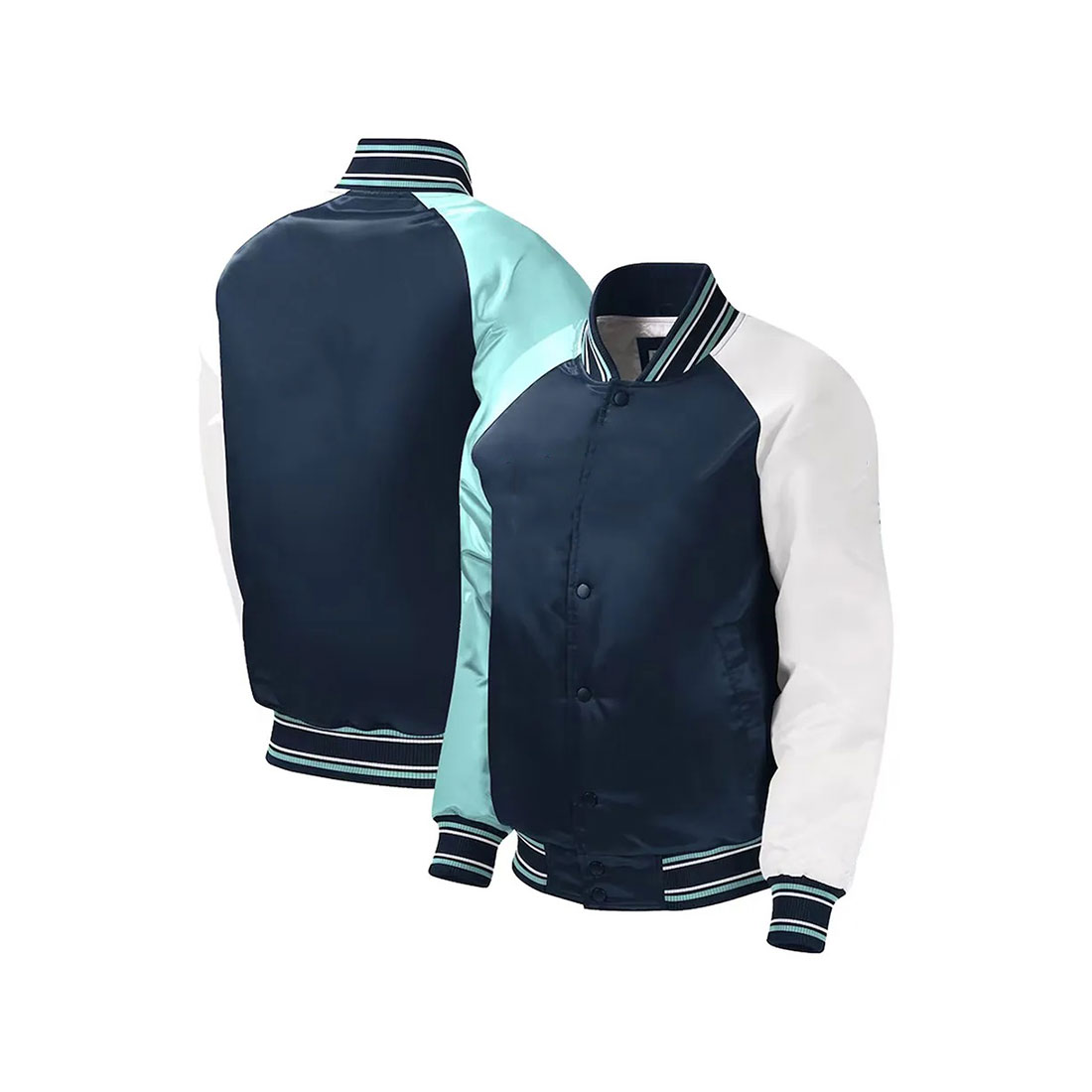 Premium youth raglan satin jacket with full-snap closure and sleek design