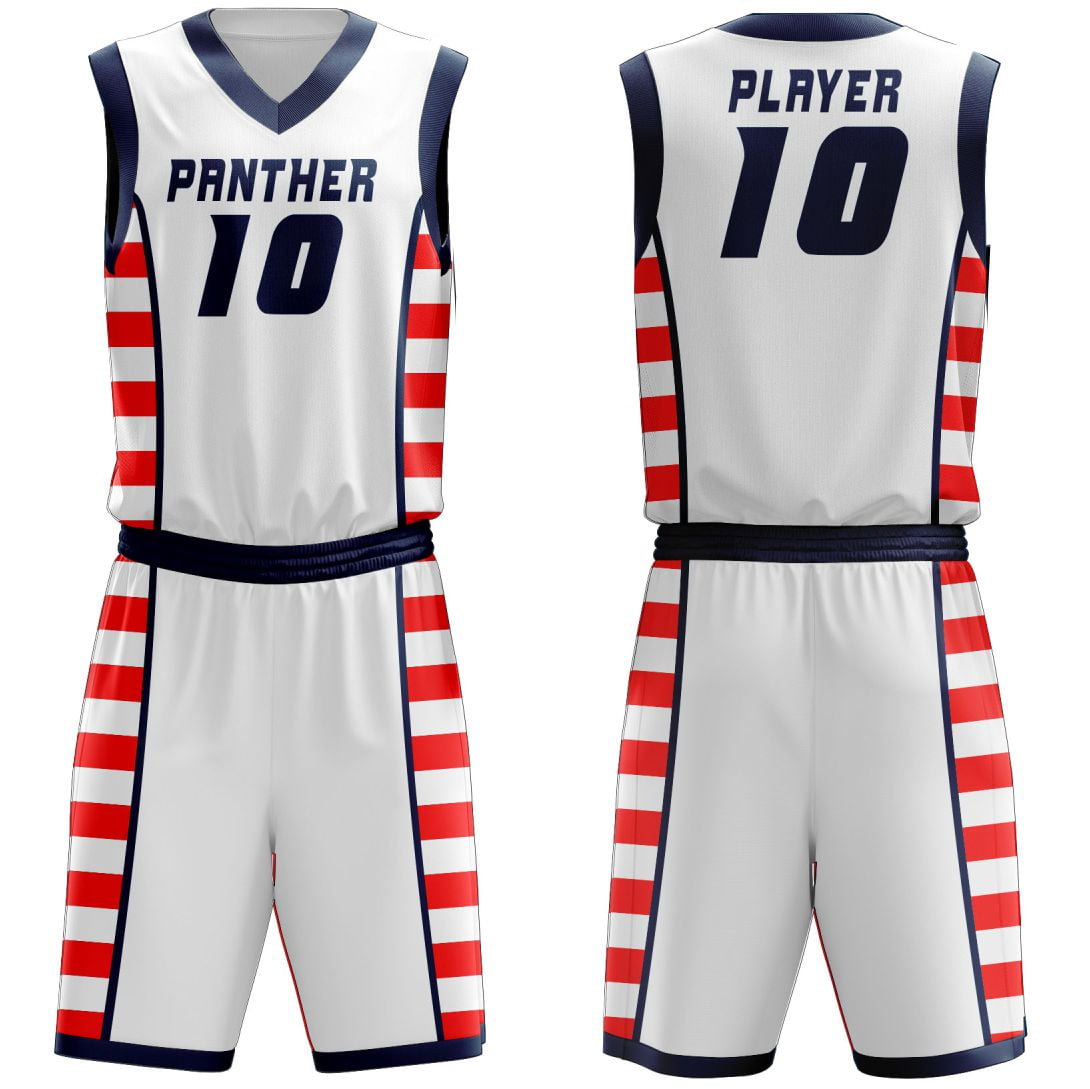 Customized 100% Polyester Jerseys Men Blank Uniform Set Blue And White Jersey Basketball