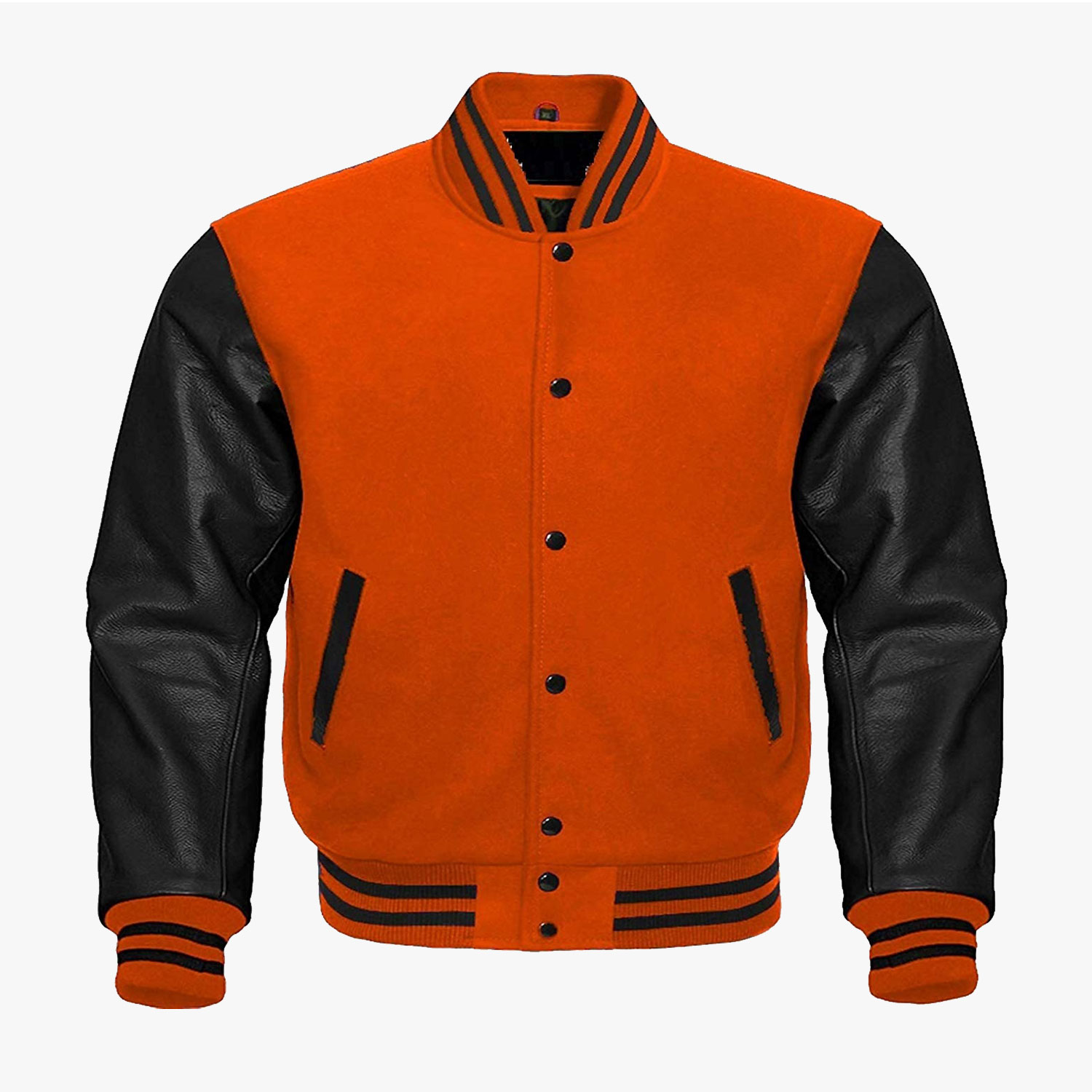 Orange And Black leather sleeves Stylish Bomber Jackets
