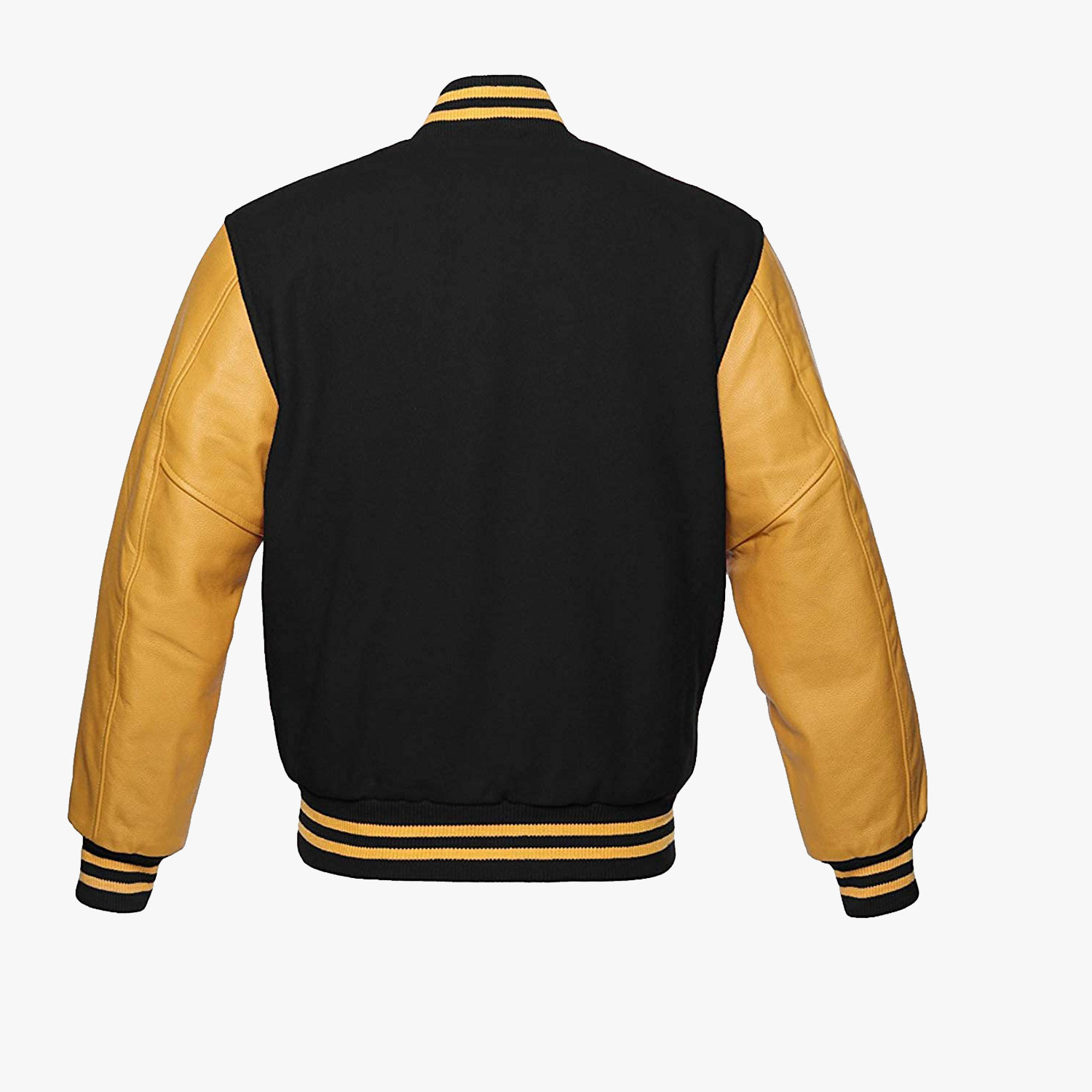 Black and Yellow leather sleeves Stylish Varsity Bomber Jackets