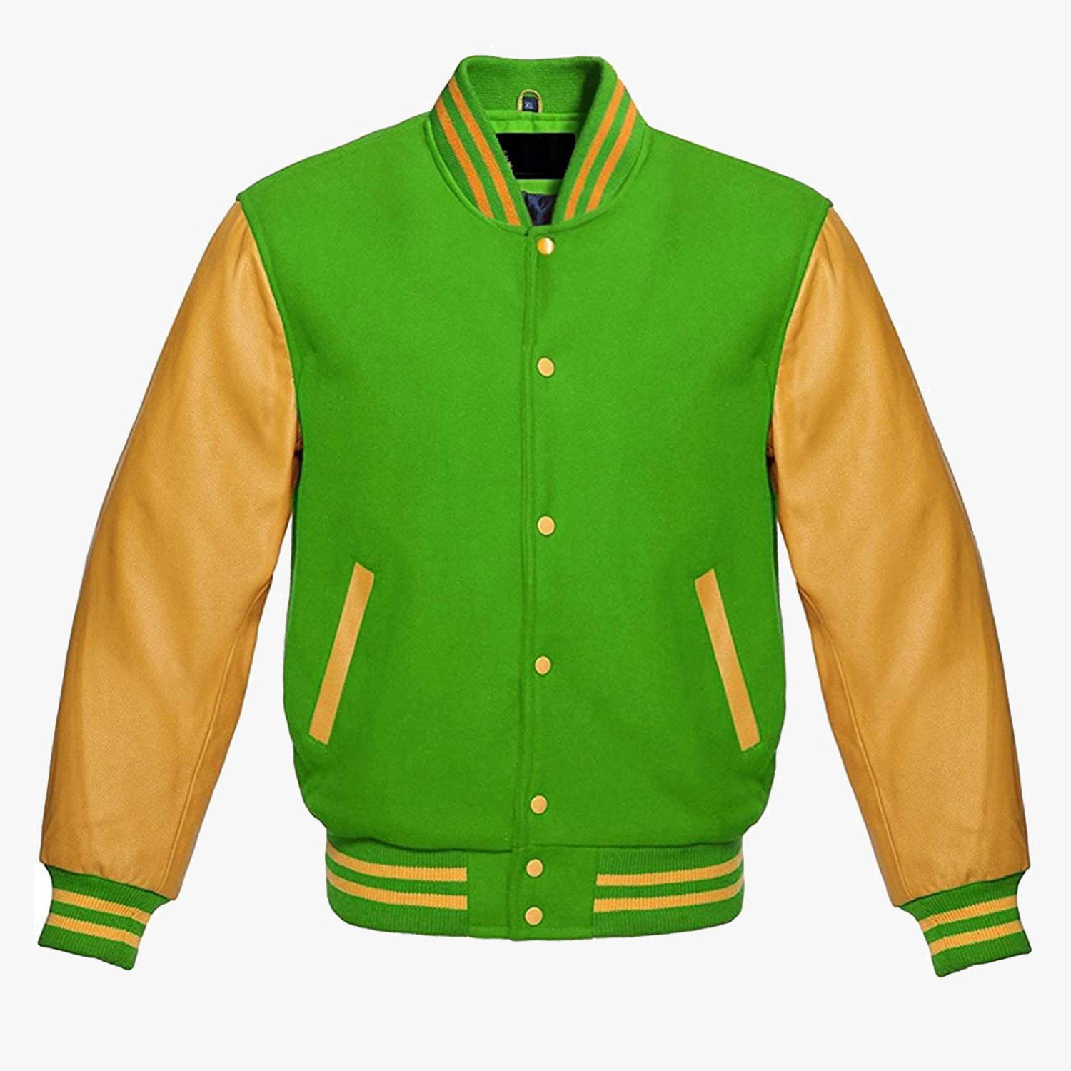 Light And Yellow leather sleeves Varsity Letterman Jackets