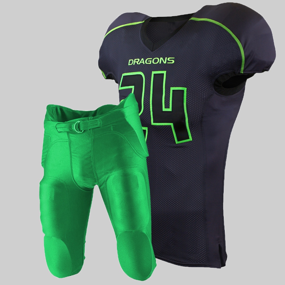 Sublimation American Football Uniform with Sublimated Integrated(Fixed Pad) Pants