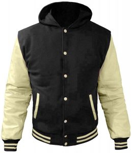 Varsity jacket with Hood/ wool leather sleeves Custom Print & embroidery Men's Color jacket