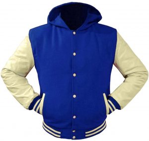 Royal Blue Wool and Leather Hoodie Jackets