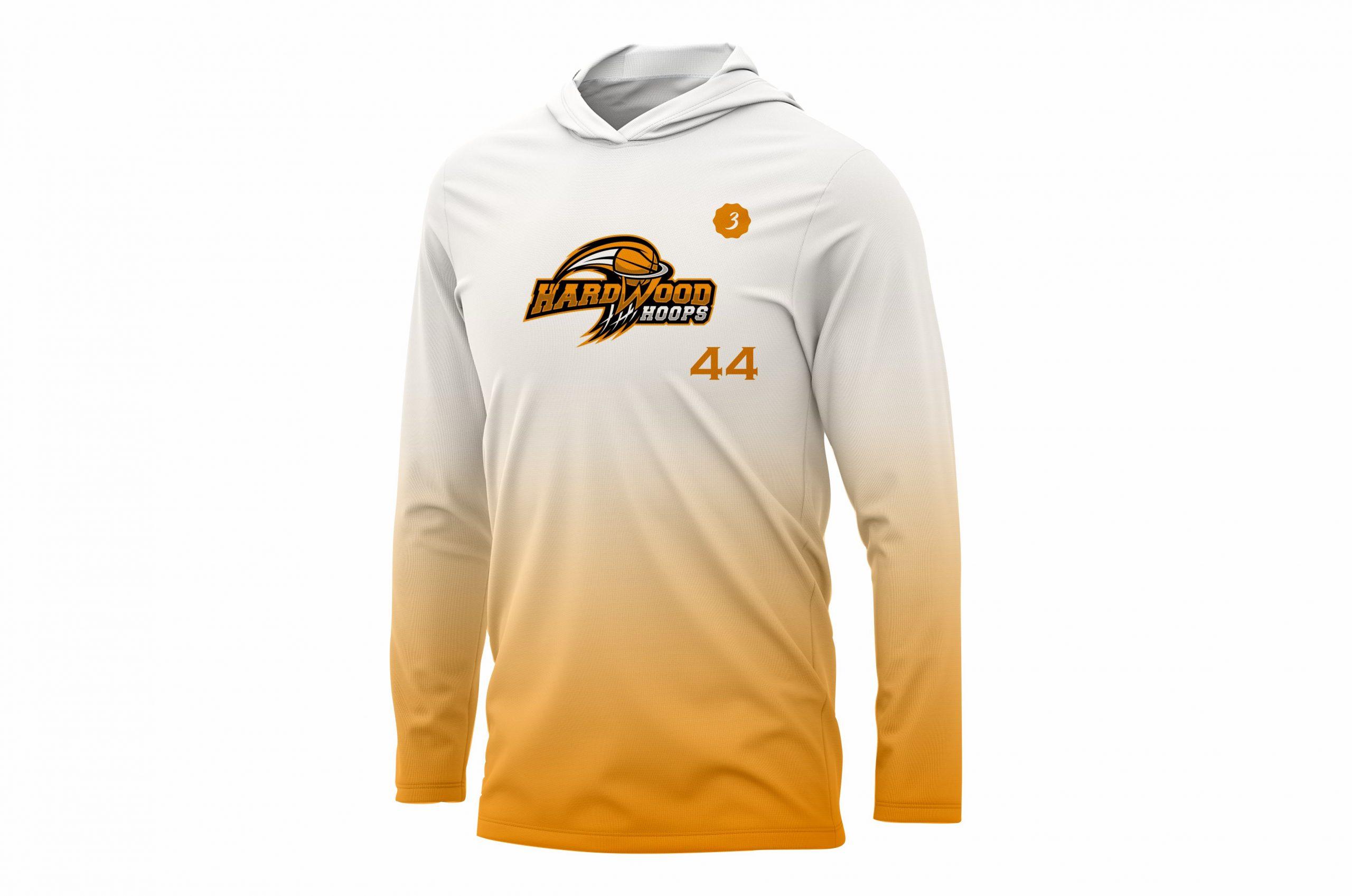 Gold and White Hardwoods Hoops Custom Basketball Shooting Shirt Sublimated