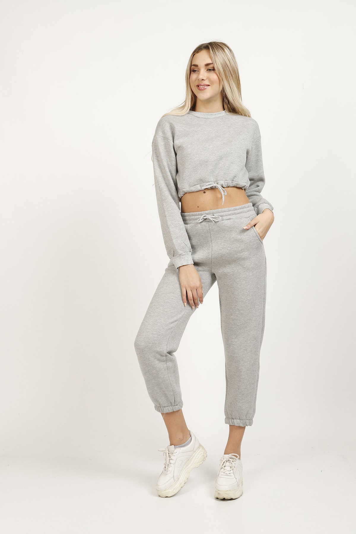 Women's Gray Crop Top Track Suit