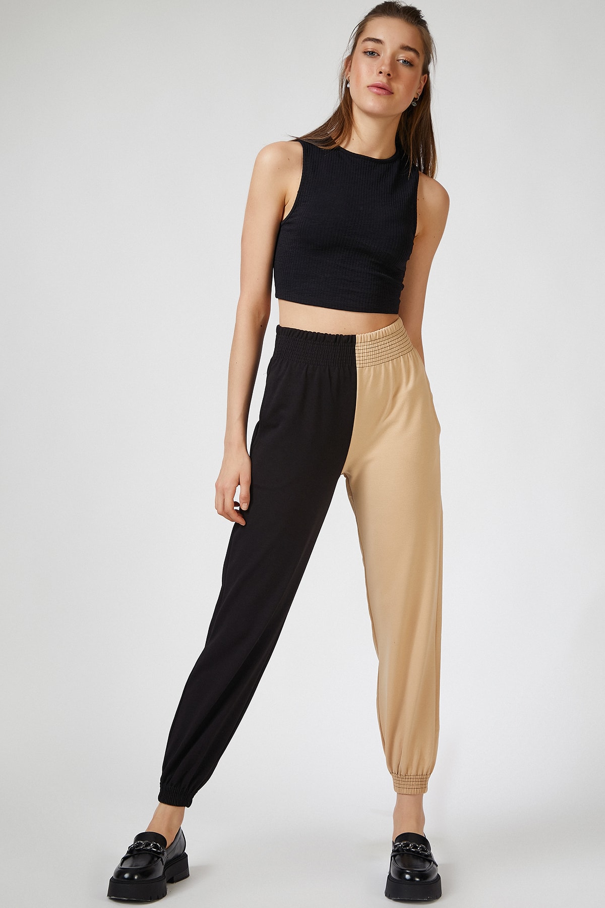 Women's Biscuit Two Color High Waist Sweatpants
