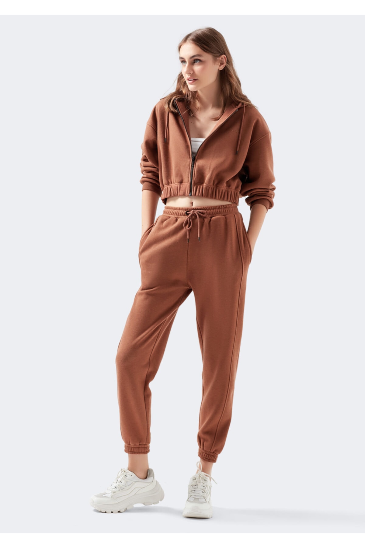 Women's Brown Fleece Zipper Tracksuit