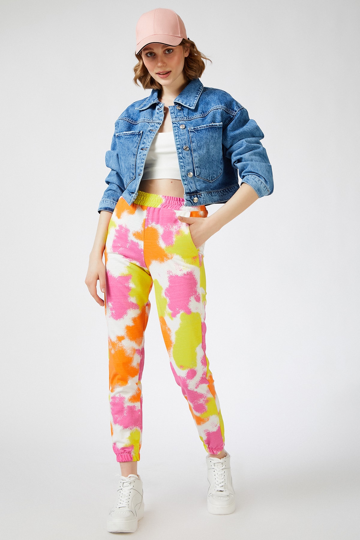 Women's Orange Patterned Basic Sweatpants With Pockets