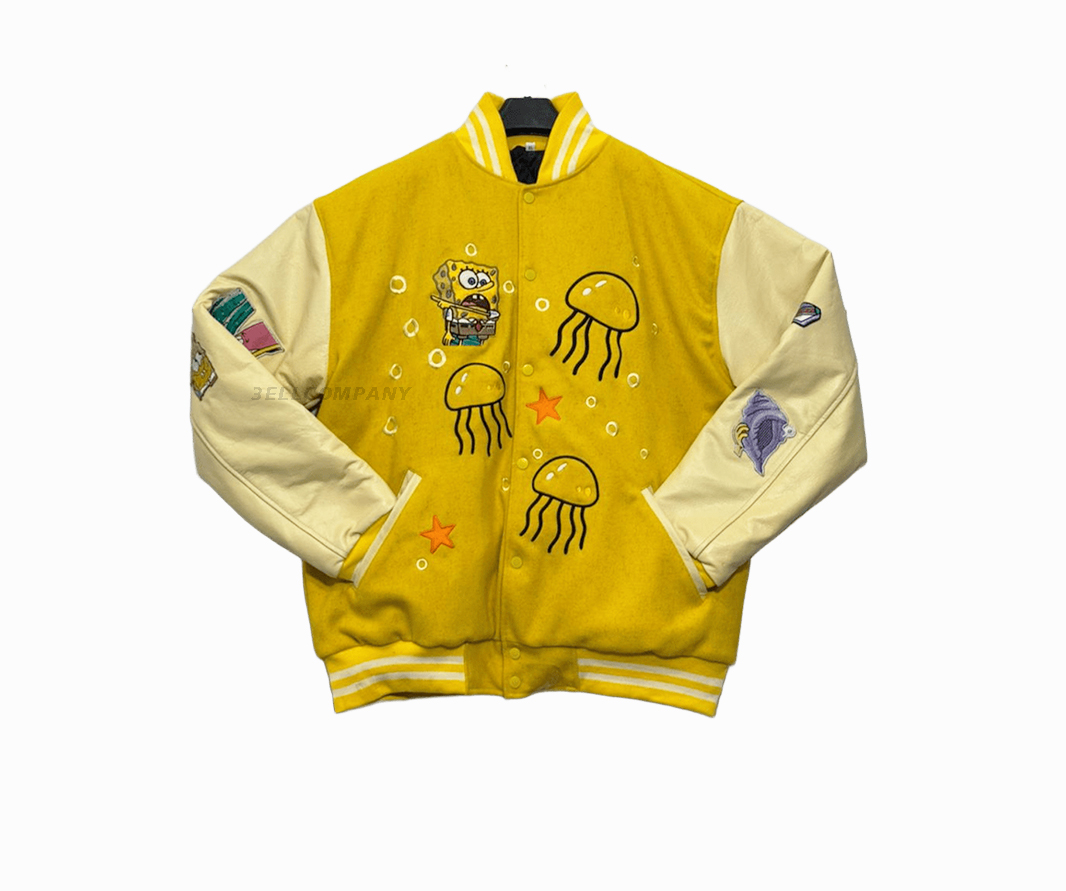 Custom Made SpongeBob SquarePants Cartoon Patches on Varsity Jacket
