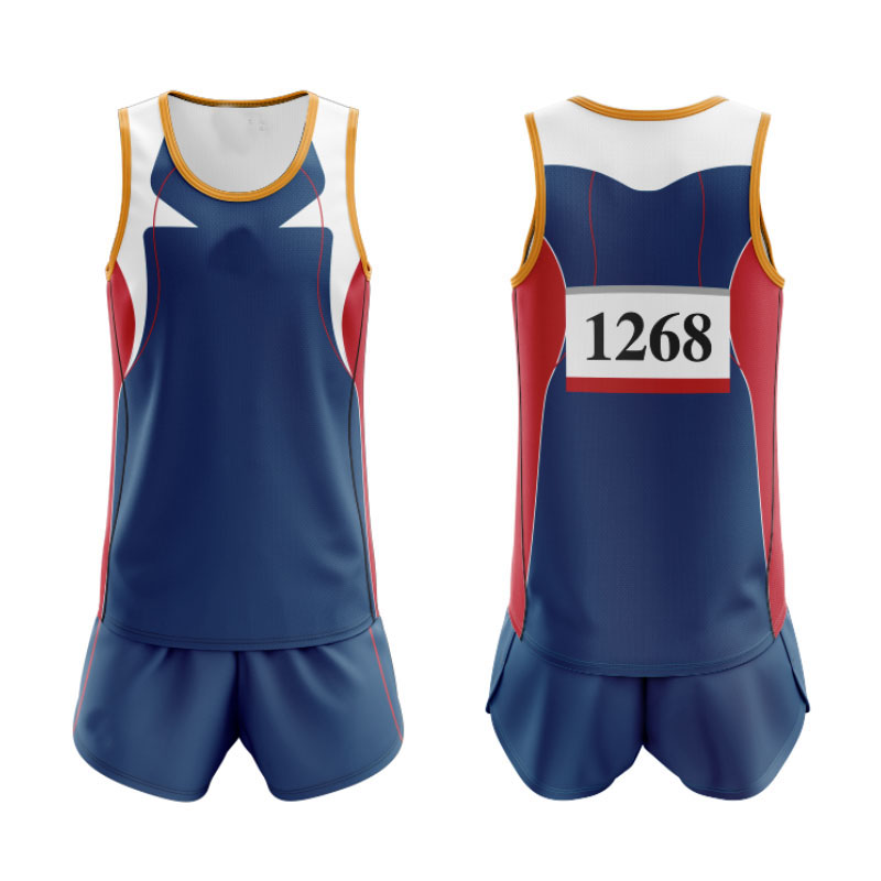 High Quality blank Marathon men shirt shorts track suits Sets 100% Polyester Sleeveless track and field uniforms