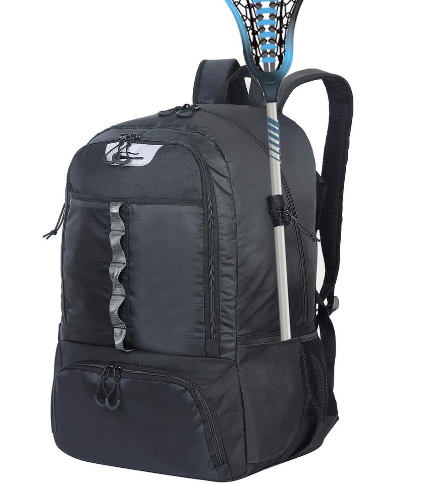 High Quality Lacrosse Backpack Bag with Stick Holder for Youth Black Color Backpack