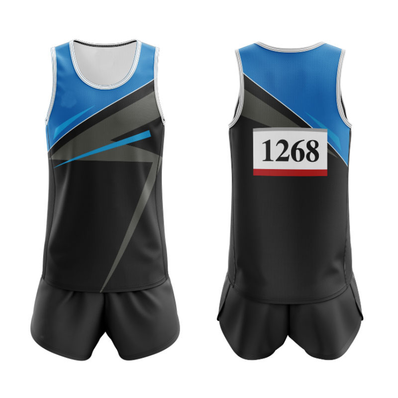 Wholesale custom running athletes sleeveless track and field uniform singlet and short design team logo