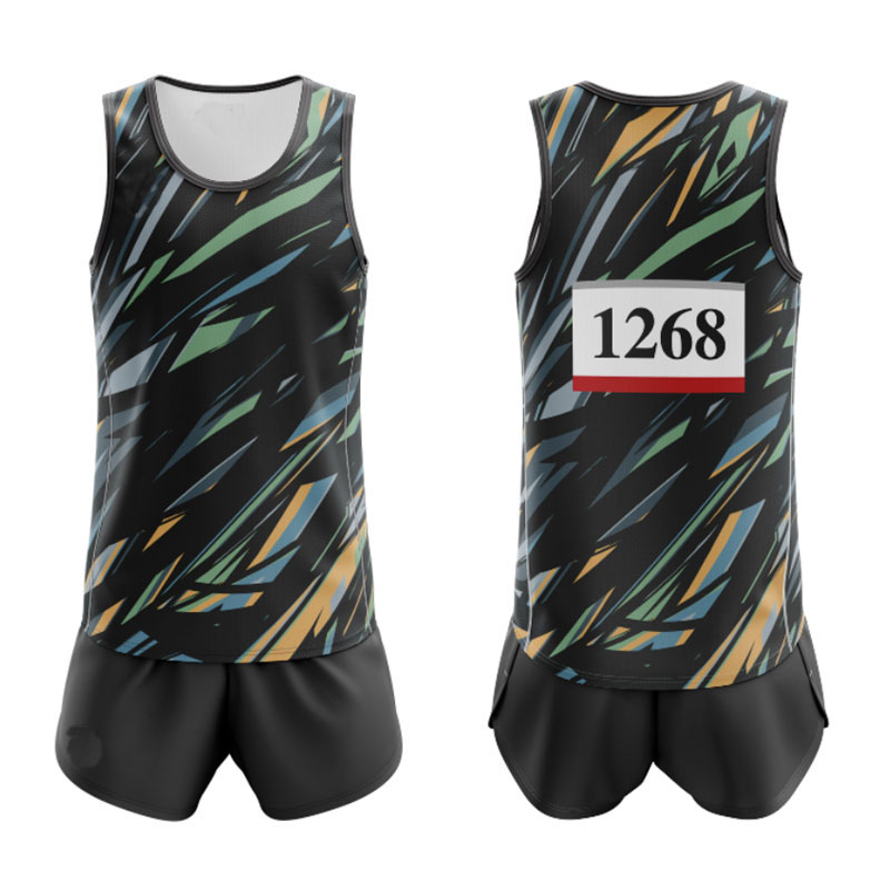 Wholesale custom running athletes sleeveless track and field uniform singlet and short design team logo