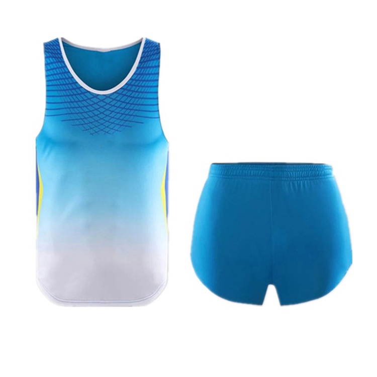 High Quality blank Marathon men shirt shorts track suits Sets 100% Polyester Sleeveless track and field uniforms