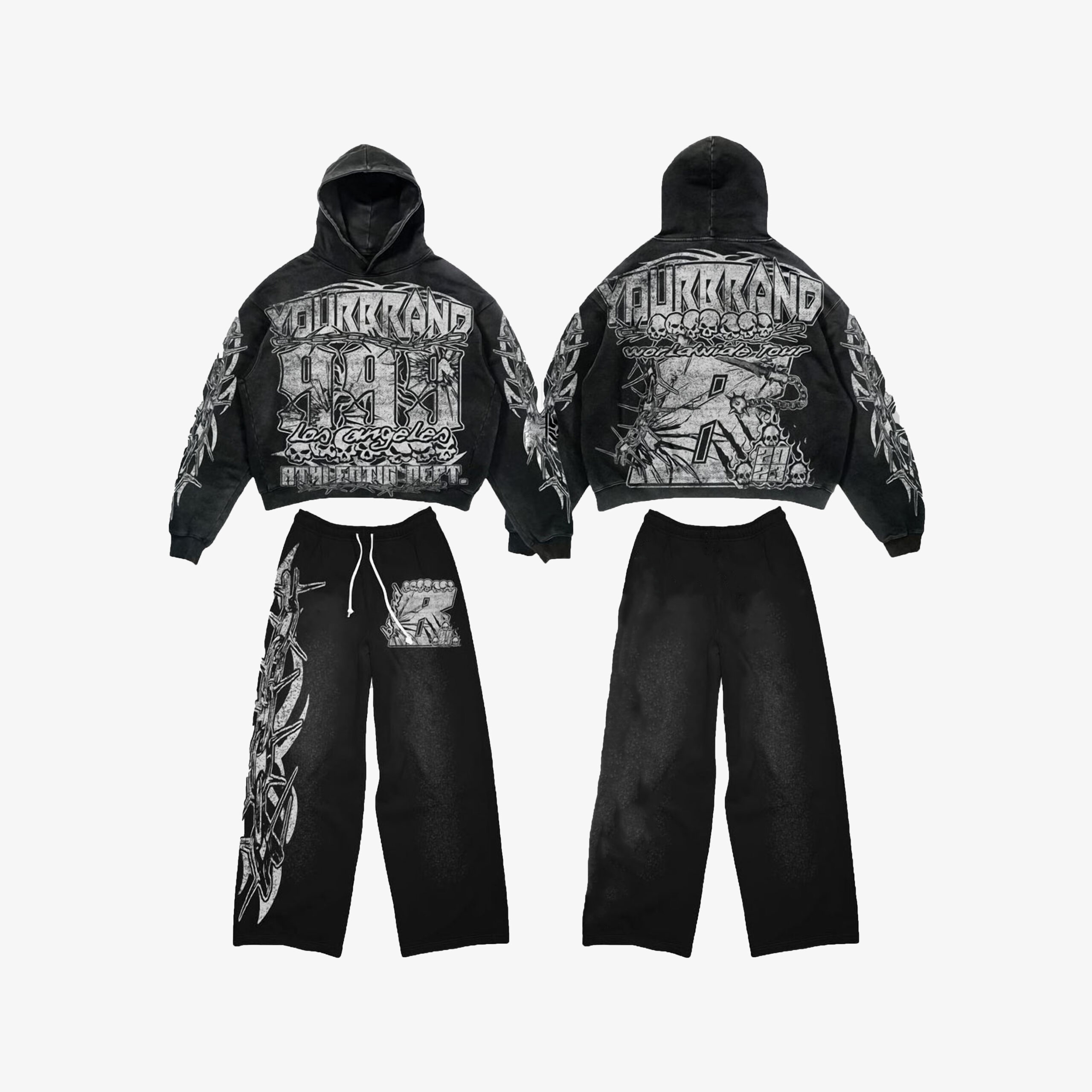 Unisex Acid Wash Oversized Track Suits Customized Screen Printing New Jogging Sweat Suits for Men