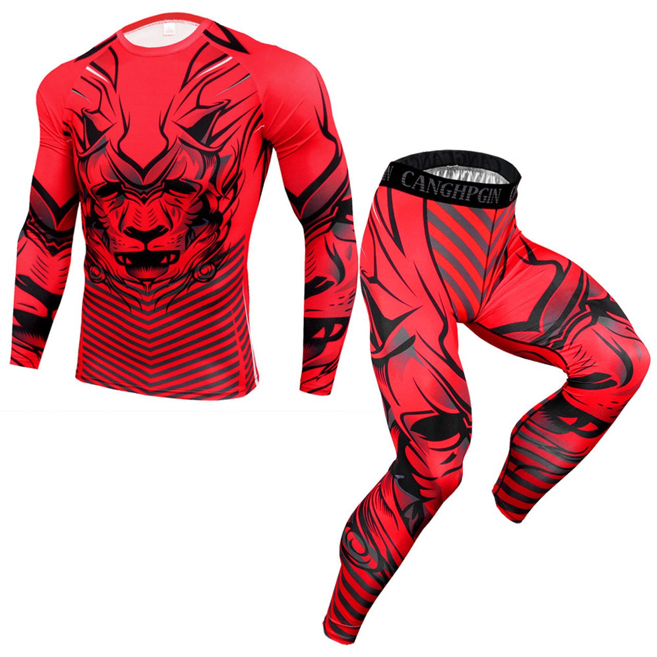 Customized Logo Men's Quick Dry Workout Set Compression Shirt and Pants Top Long Sleeve Sports Tight Baselayer Suit