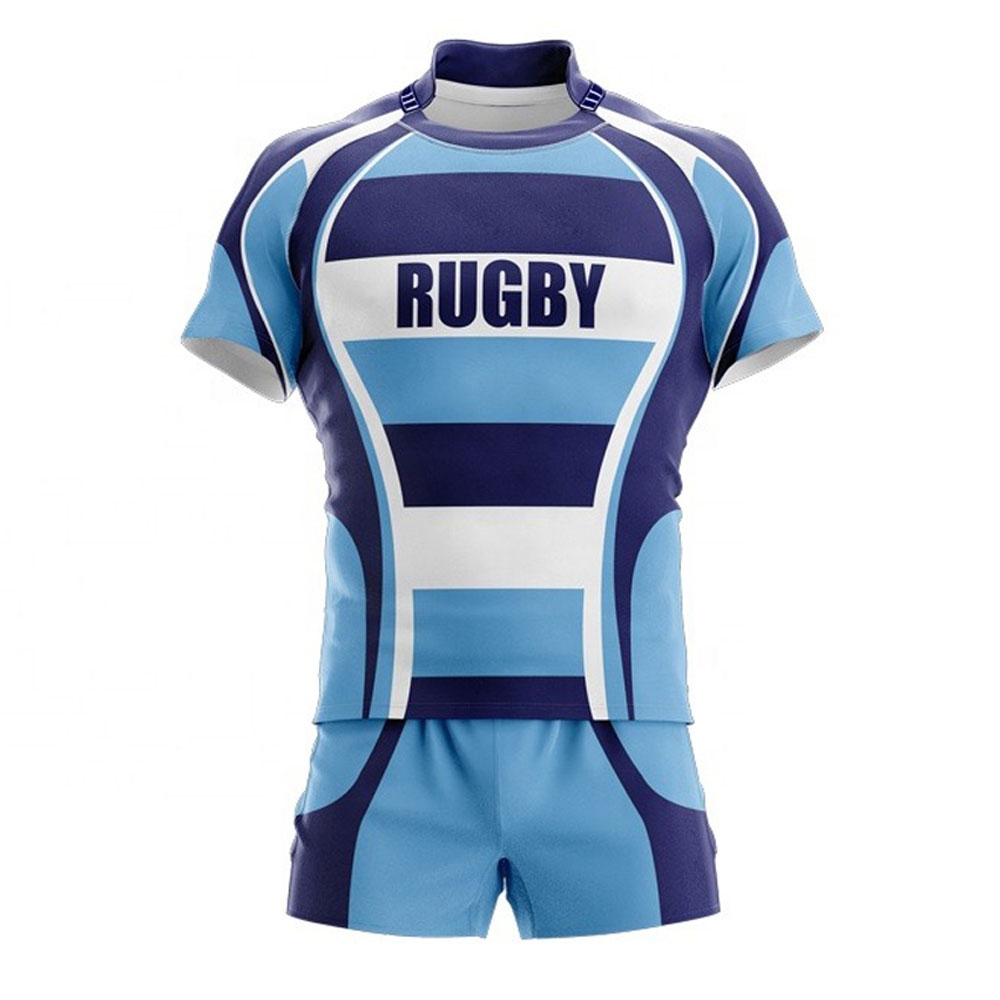 Wholesale manufacturer cheap rugby suit blank custom rugby uniform for man new design all black rugby uniform