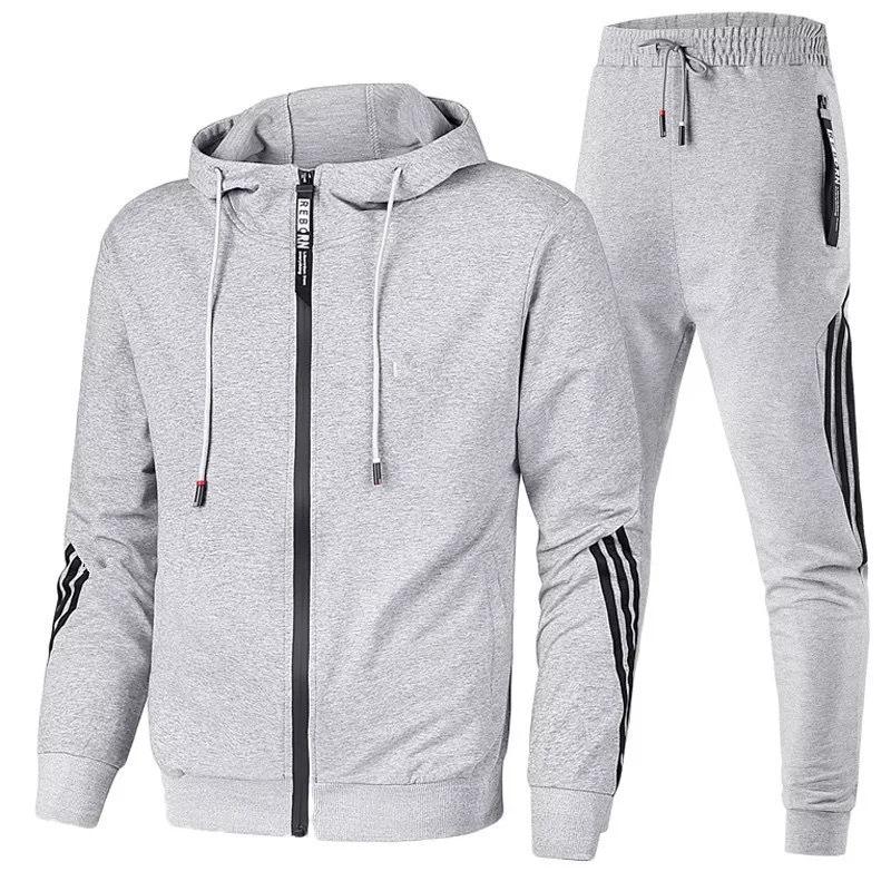 High Quality Custom Logo Two Piece Suits Solid Color Plain sweatsuit for Men