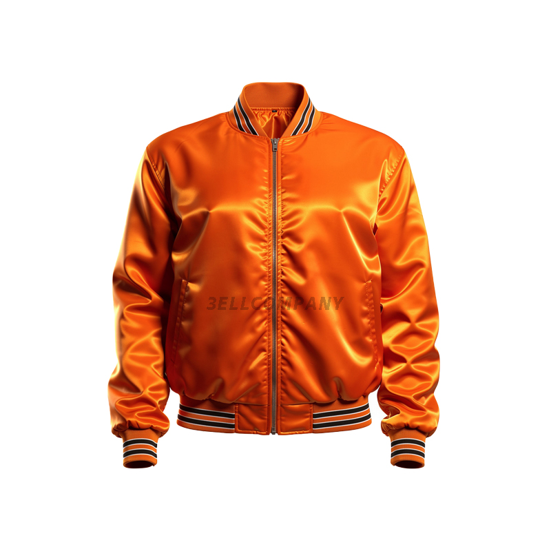 Custom Orange Satin Bomber Jacket with zipper closure