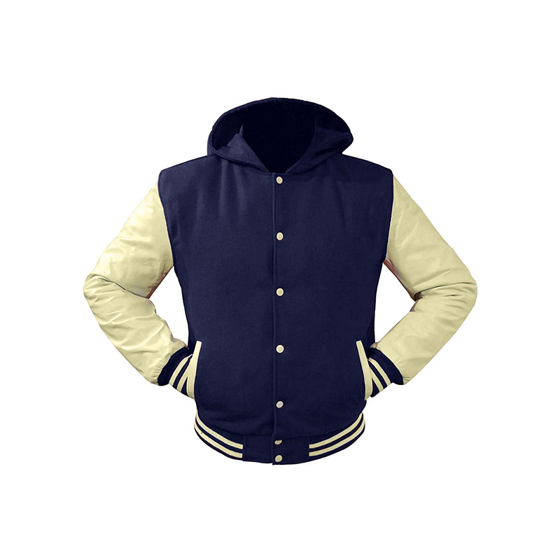Navy Blue Hooded Varsity Sport Jackets
